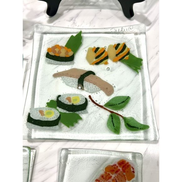 6Pc Duree Designs SUSHI Art Glass Serving Platter Plates Small Appetizer Dishes - Picture 8 of 8